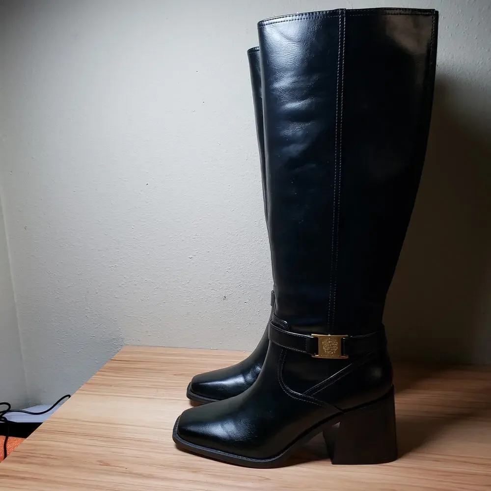 Vince Camuto Women's 8.5 Sherea Faux‎ Leather Tall Riding Boots Black Equestrian